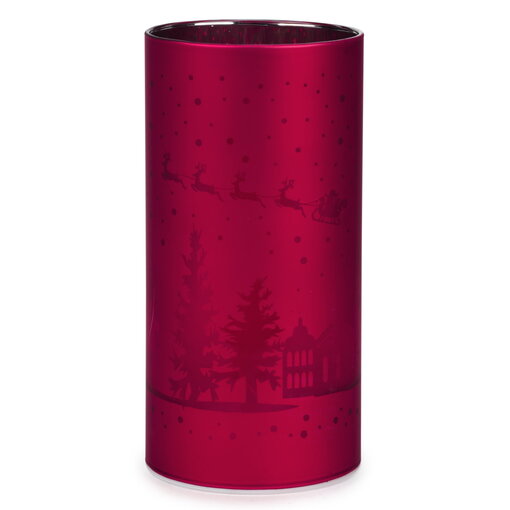 Red Glass Christmas Candle Holder 6"