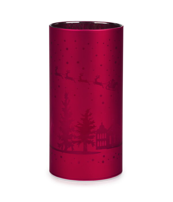Red Glass Christmas Candle Holder 6"