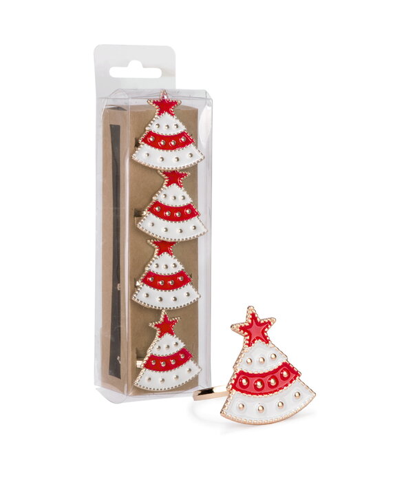 Red & White Christmas Tree Napkin Ring, Set of 4