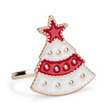 Red & White Christmas Tree Napkin Ring, Set of 4