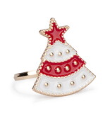 Red & White Christmas Tree Napkin Ring, Set of 4