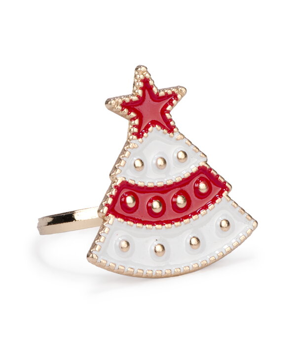 Red & White Christmas Tree Napkin Ring, Set of 4