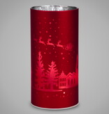 Red Glass Christmas Candle Holder 6"