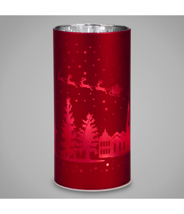 Red Glass Christmas Candle Holder 6"