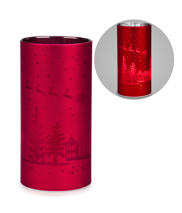 Red Glass Christmas Candle Holder 6"