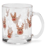Transparent Glass Mug with Reindeer Pattern