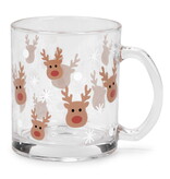 Transparent Glass Mug with Reindeer Pattern