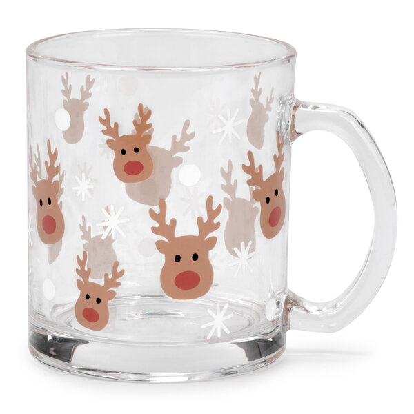 Transparent Glass Mug with Reindeer Pattern