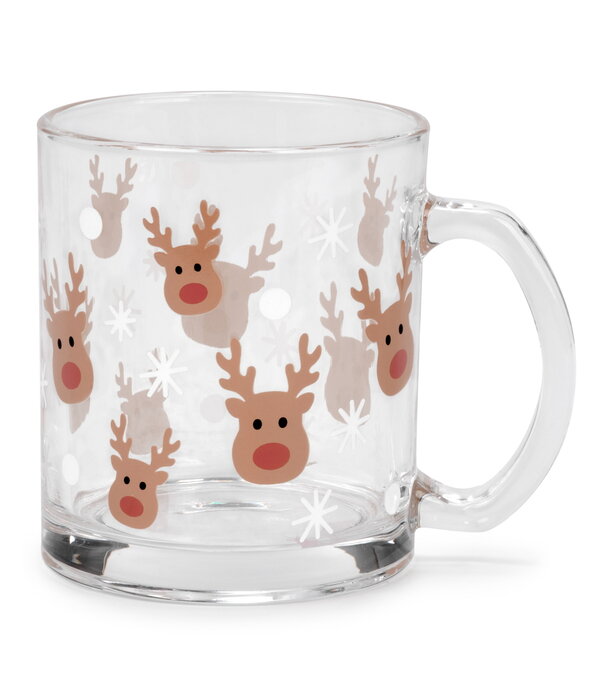 Transparent Glass Mug with Reindeer Pattern
