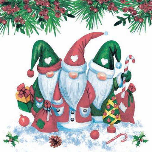 Red & Green Gnome Paper Napkins