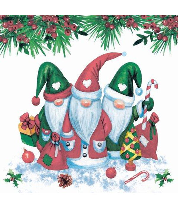Serviettes de table en papier gnomes rouges & verts