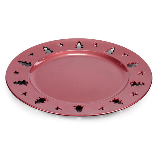 Assiette rouge avec motif de sapins