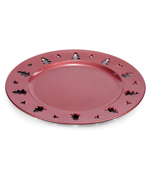 Assiette rouge avec motif de sapins