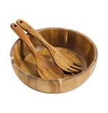Bol à salade en bois d'acacia avec ustensiles