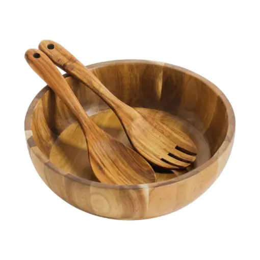 Acacia Wood Salad Bowl With Utensils