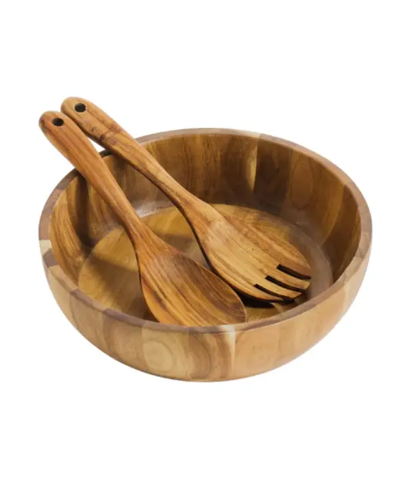 Bol à salade en bois d'acacia avec ustensiles