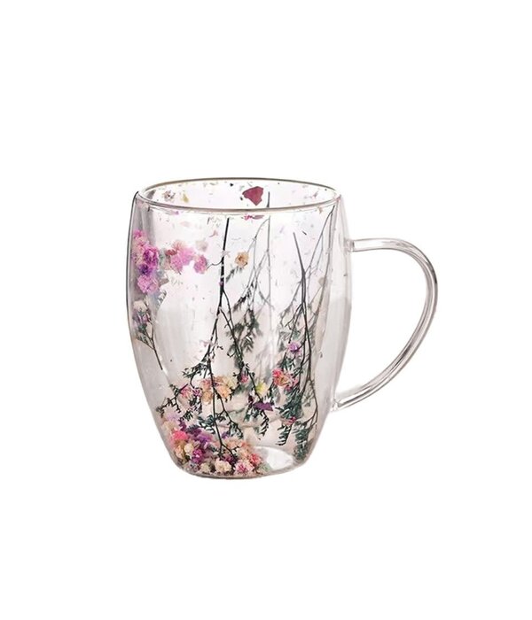 Tasse à double paroi avec fleurs séchées 350 ml