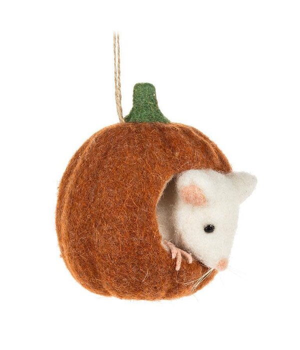 Mouse in a Small Pumpkin Ornament 4"
