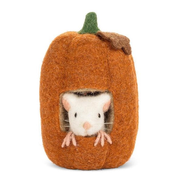 Mouse in a Tall Pumpkin Ornament 6.5"