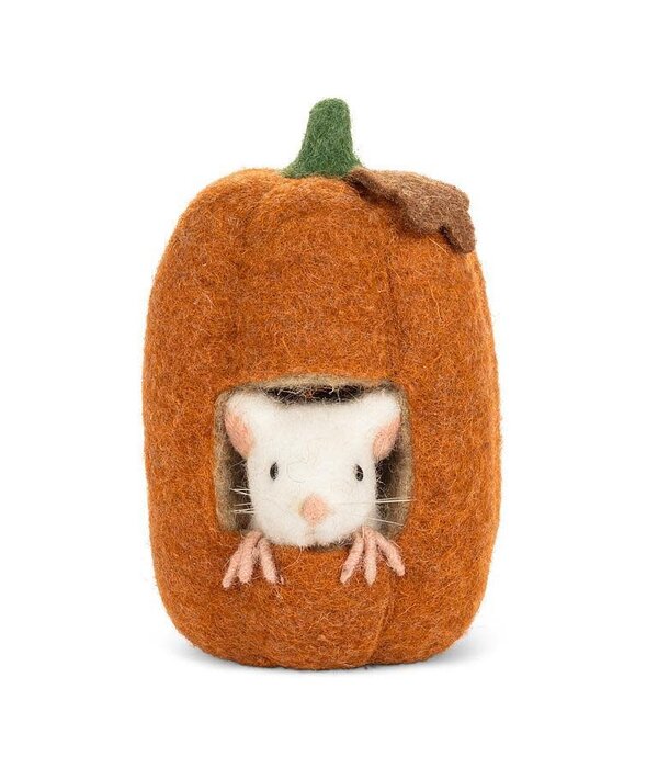 Mouse in a Tall Pumpkin Ornament 6.5"