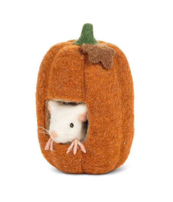 Mouse in a Tall Pumpkin Ornament 6.5"