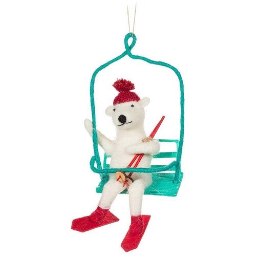 Skiing Bear on Chairlift Ornament 7"