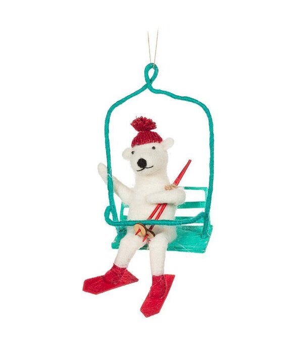 Skiing Bear on Chairlift Ornament 7"