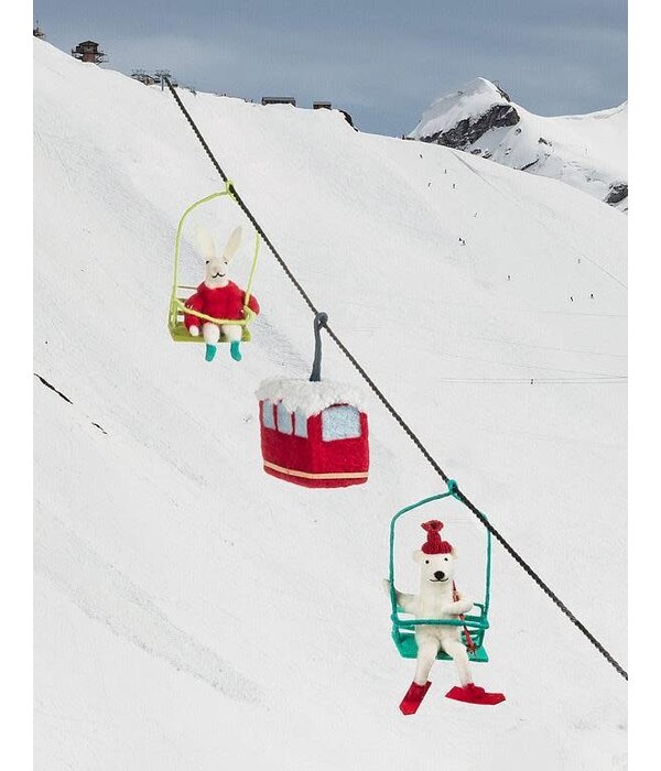 Skiing Bear on Chairlift Ornament 7"