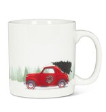 Tasse en grès Voiture rouge avec sapin 18oz