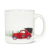 Tasse en grès Voiture rouge avec sapin 18oz