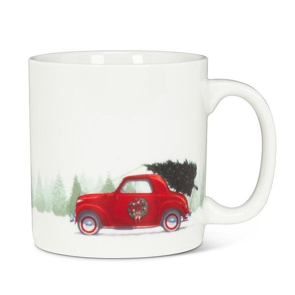 Tasse en grès Voiture rouge avec sapin 18oz