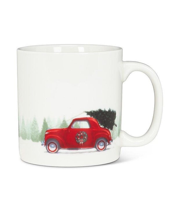 Tasse en grès Voiture rouge avec sapin 18oz
