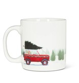 Tasse en grès Voiture rouge avec sapin 18oz