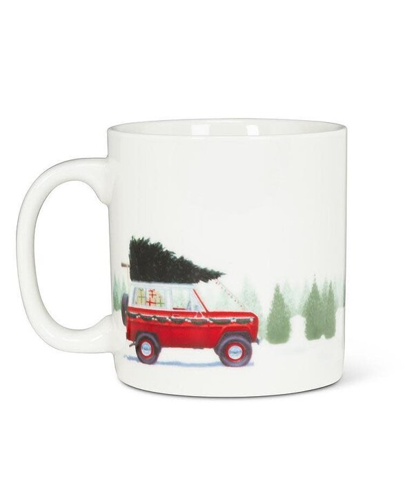 Tasse en grès Voiture rouge avec sapin 18oz