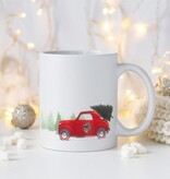 Tasse en grès Voiture rouge avec sapin 18oz