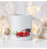 Tasse en grès Voiture rouge avec sapin 18oz