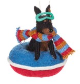 Dog Ornament Sliding on a Snow Tube 4.5"