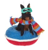 Dog Ornament Sliding on a Snow Tube 4.5"