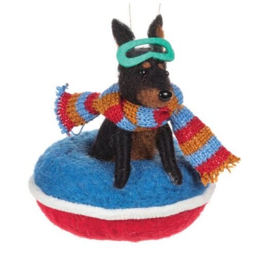 Ornement de chien glissant sur un tube à neige 4,5"