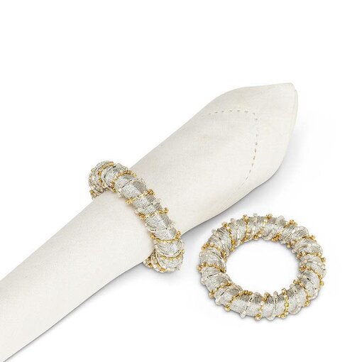 Silver Napkin Ring with Pearls and Ribbon 2.5"