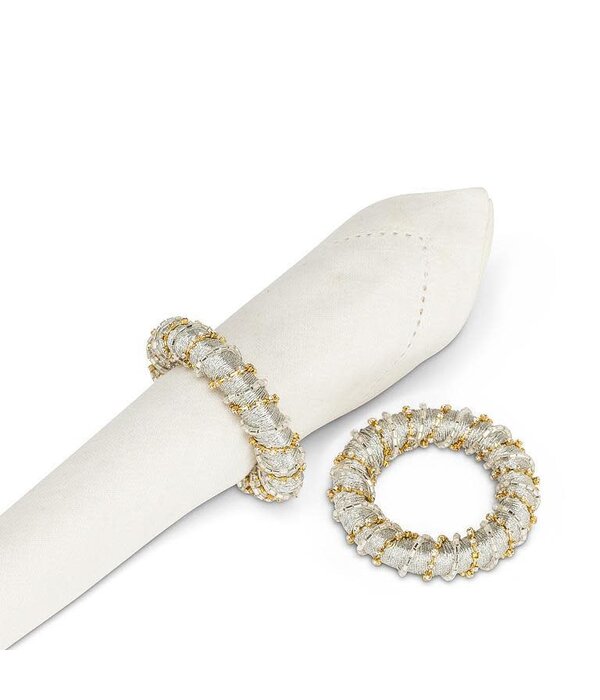 Silver Napkin Ring with Pearls and Ribbon 2.5"