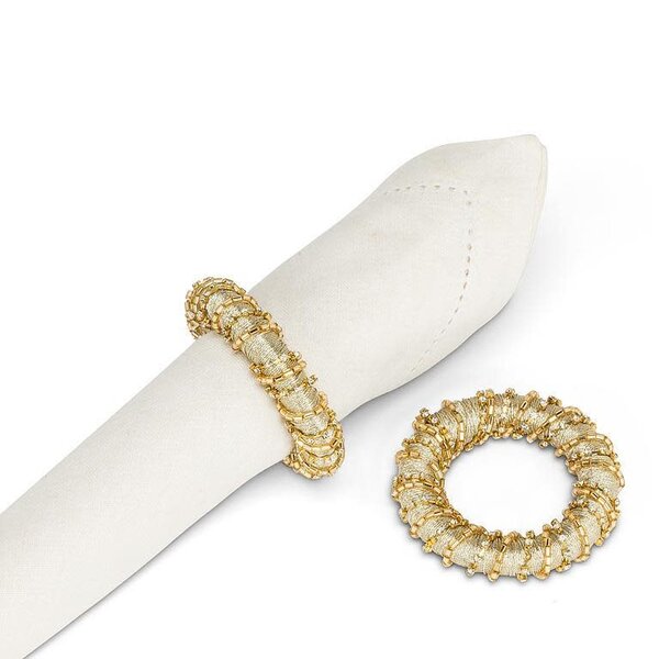 Gold Napkin Ring with Pearls and Ribbon 2.5"
