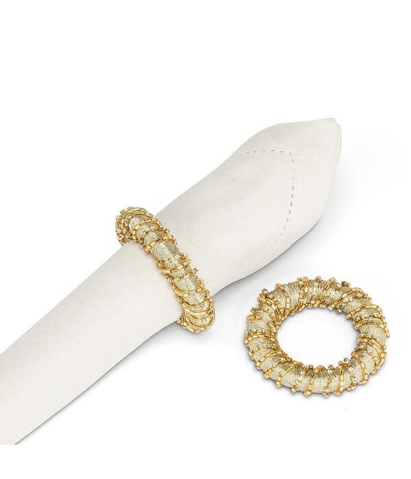 Gold Napkin Ring with Pearls and Ribbon 2.5"