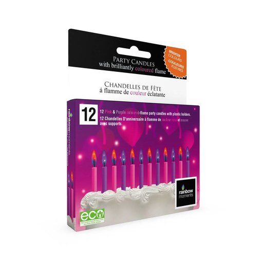 Rainbow Moments Rainbow Moments Pink/Purple COLORED FLAME BIRTHDAY CANDLES (12 PACK)