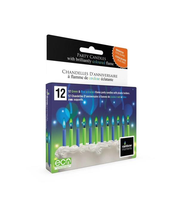 Rainbow Moments RAINBOW MOMENTS BLUE/GREEN COLORED FLAME BIRTHDAY CANDLES (12 PACK)