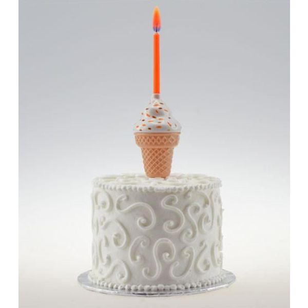 MUSICAL ICE CREAM CONE CAKE TOPPER WITH COLOR FLAME CANDLE
