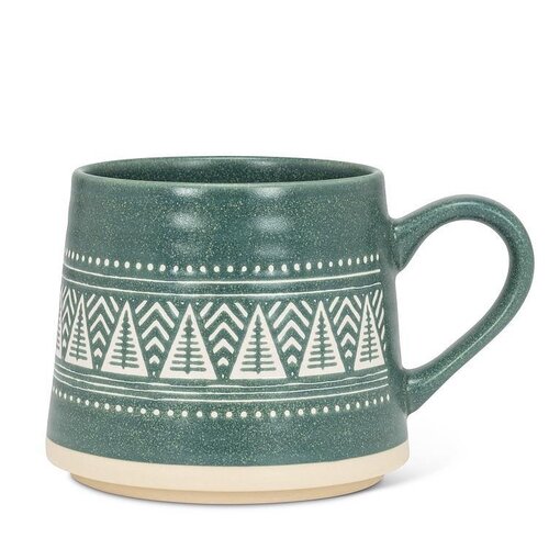 Tasse en grès verte avec sapins 14oz
