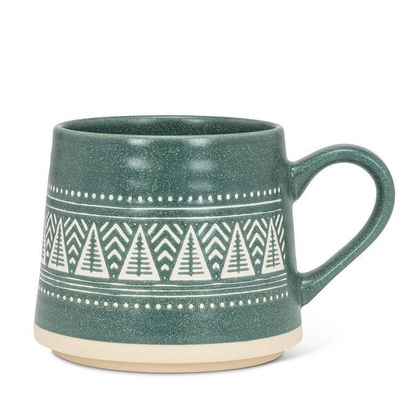Green Stoneware Mug with Trees 14oz