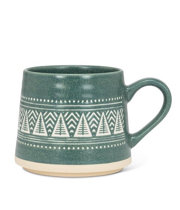 Tasse en grès verte avec sapins 14oz