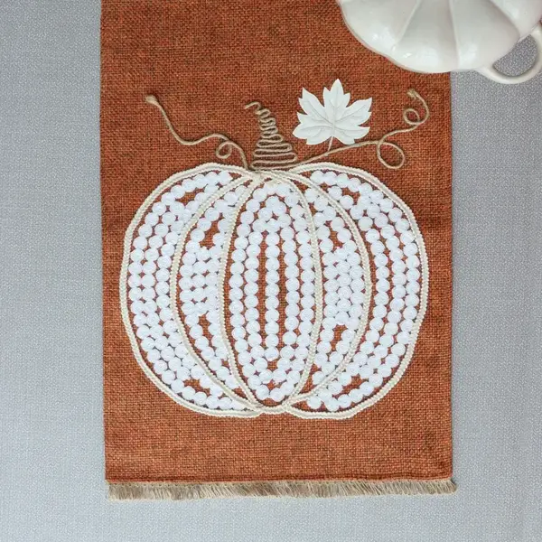 Orange Table Runner with Pumpkin Pattern